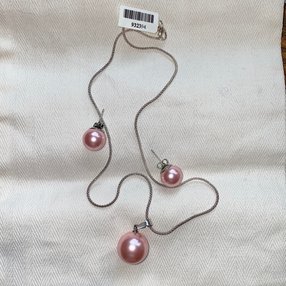Pink Faux Pearl Earring and Necklace